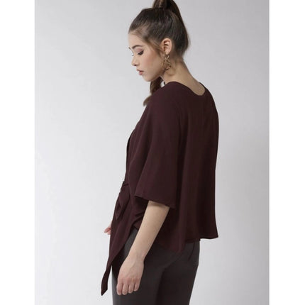 Rosolly Women's Polyester Solid Cape Sleeve Top (Maroon)