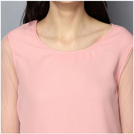 Rosolly Women's Polyester Solid Tier Sleeve Top (Pink)