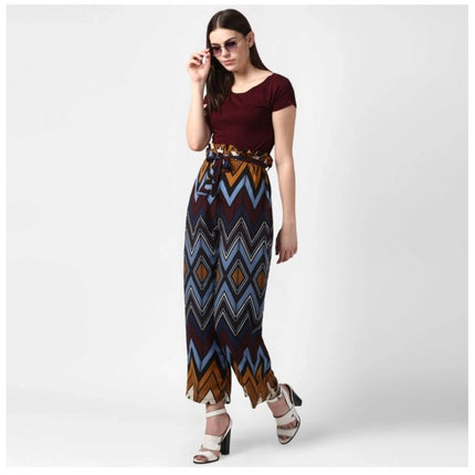 Rosolly Women's Polyester Chevron Elasticated Trousers (Multicolor)