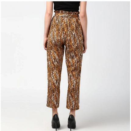 Rosolly Women's Polyester Animal Print Elasticated Trousers (Orange - Black)