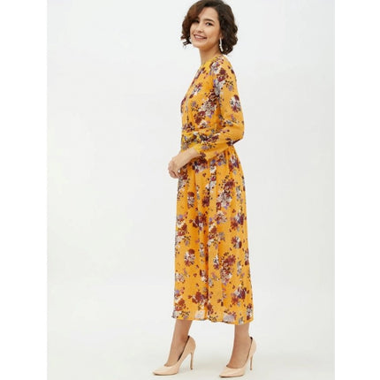 Rosolly Women's Polyester Floral Long Sleeves Calf-length Dress (Multicolor)