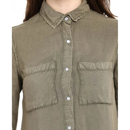Rosolly Women's Rayon Solid Long Sleeves Standard Length Shirt (Olive Green)