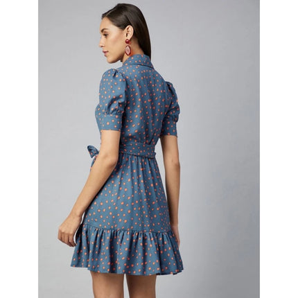 Rosolly Women's Polyester Polka Short Sleeve Above Knee Dress (Grey - Coral)