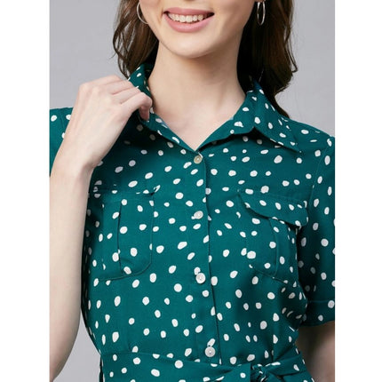 Rosolly Women's Polyester Polka Short Sleeve Above Knee Dress (Blue - White)