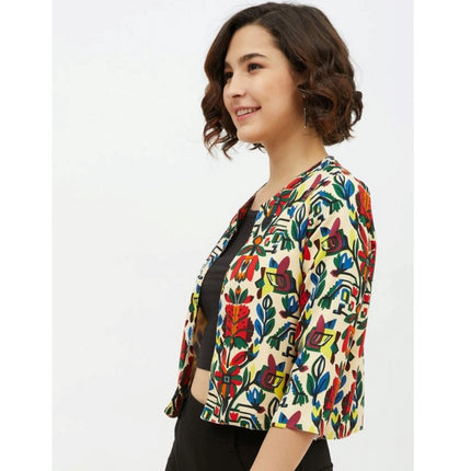 Rosolly Women's Polyester Floral 3-4th Sleeves Shrug (Multicolor)