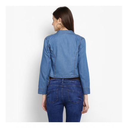 Rosolly Women's Denim Smocking 3-4th Sleeves Shrug (Blue)
