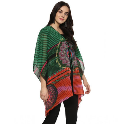 Rosolly Women's Polyester Printed Kaftan Sleeve Shrug (Green - Multicolor)