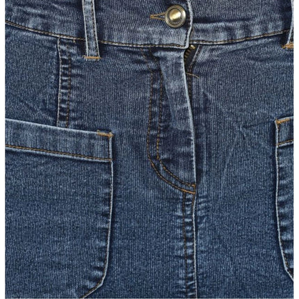 Rosolly Women's Denim Front Pocket Buttoned Skirt (Blue)