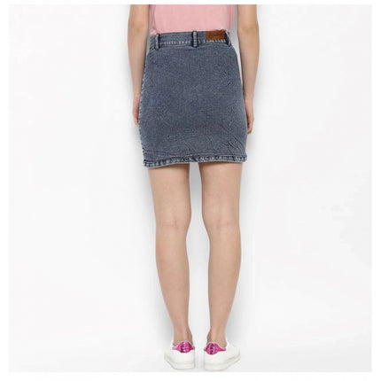 Rosolly Women's Denim Tie Up Buttoned Skirt (Blue)