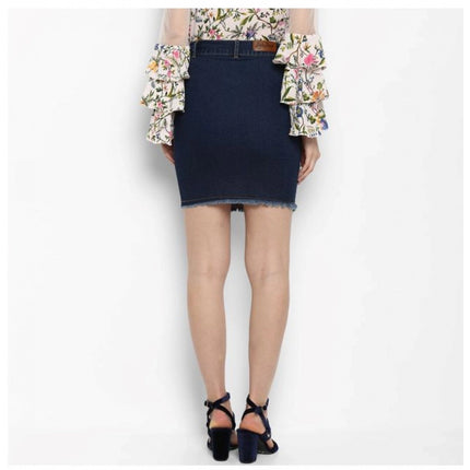 Rosolly Women's Denim Distressed Buttoned Skirt (Blue)