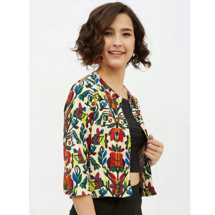Rosolly Women's Polyester Floral 3-4th Sleeves Shrug (Multicolor)