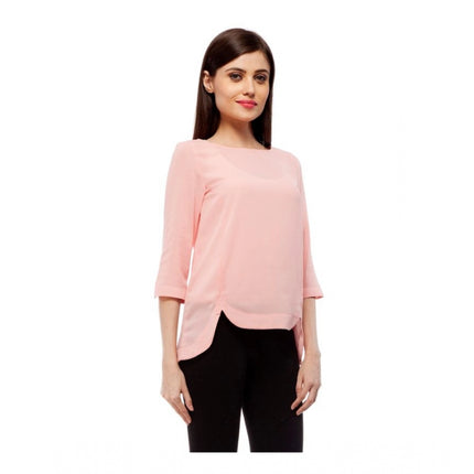 Rosolly Women's Polyester Solid 3-4th Sleeves Regular Top (Peach)