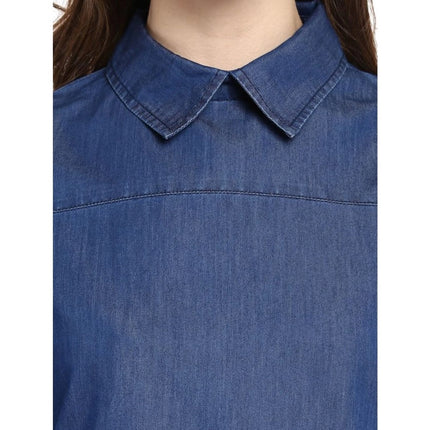 Rosolly Women's Denim Solid Cold Shoulder Regular Top (Blue)