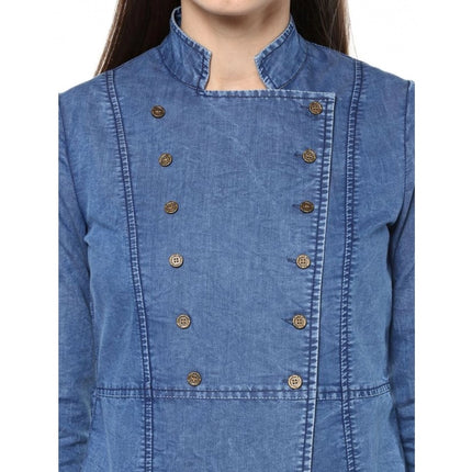 Rosolly Women's Denim Solid 3-4th Sleeves Regular Top (Blue)