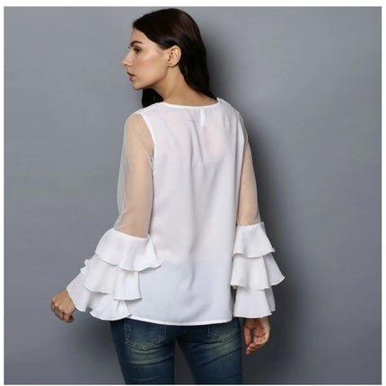 Rosolly Women's Polyester Solid Tier Sleeve Top (White)