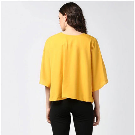 Rosolly Women's Polyester Solid Cape Sleeve Top (Yellow)