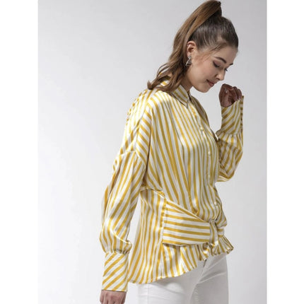Rosolly Women's Polyester Striped Long Sleeves Top (Yellow)