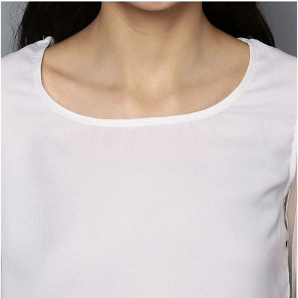 Rosolly Women's Polyester Solid Tier Sleeve Top (White)