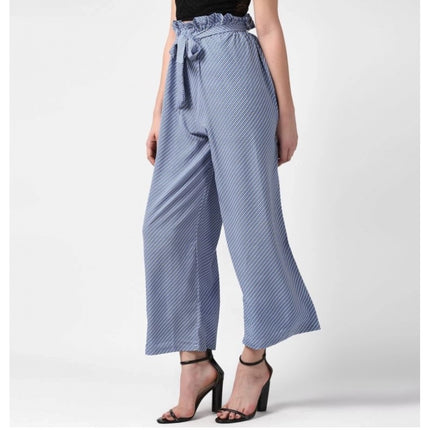 Rosolly Women's Polyester Striped Elasticated Trousers (Blue)