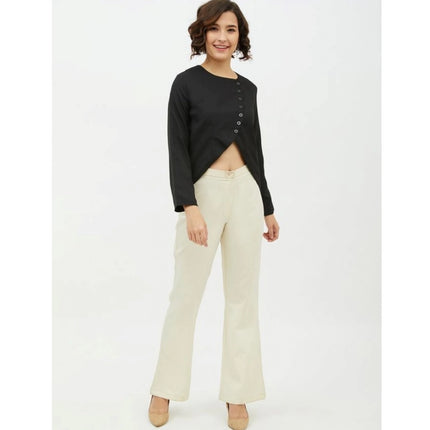 Rosolly Women's Polyester Asymmetrical Long Sleeves Top (Black)