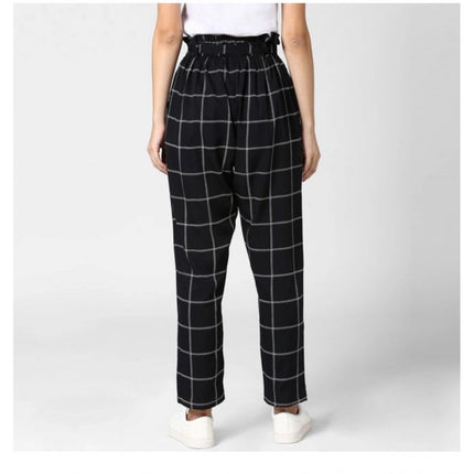 Rosolly Women's Polyester Checkered Elasticated Trousers (Black - White)