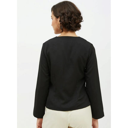 Rosolly Women's Polyester Asymmetrical Long Sleeves Top (Black)