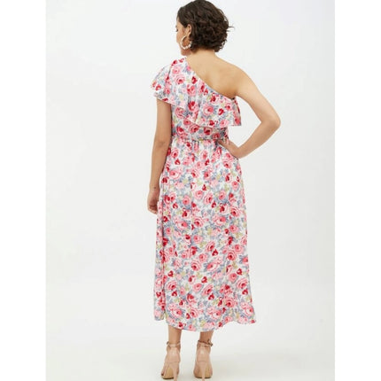 Rosolly Women's Polyester Floral One Shoulder Calf-length Dress (Multicolor)