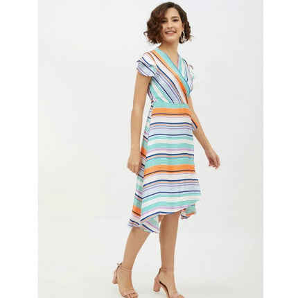 Rosolly Women's Satin Striped Short Sleeve Knee-Length Dress (Multicolor)
