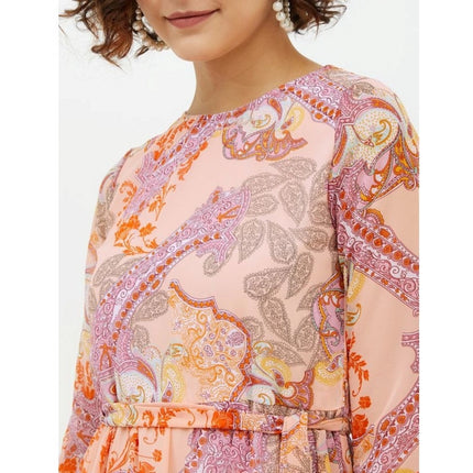 Rosolly Women's Polyester Printed Long Sleeves Calf-length Dress (Multicolor)