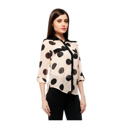 Rosolly Women's Polyester Polka Roll Up Sleeve Standard Length Shirt (Peach)