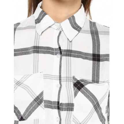 Rosolly Women's Rayon Checkered Long Sleeves Standard Length Shirt (Black - White)