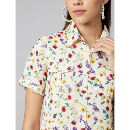 Rosolly Women's Polyester Floral Short Sleeve Above Knee Dress (Multicolor)