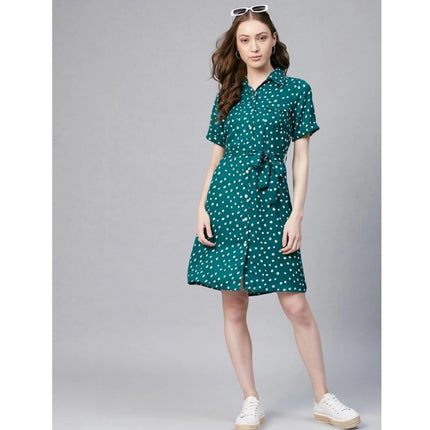 Rosolly Women's Polyester Polka Short Sleeve Above Knee Dress (Blue - White)