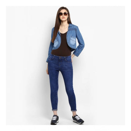 Rosolly Women's Denim Smocking 3-4th Sleeves Shrug (Blue)