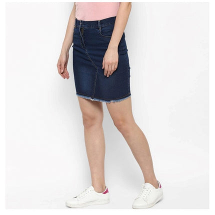 Rosolly Women's Denim Stitching Pattern Buttoned Skirt (Blue)
