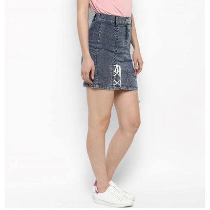Rosolly Women's Denim Tie Up Buttoned Skirt (Blue)