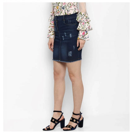 Rosolly Women's Denim Distressed Buttoned Skirt (Blue)
