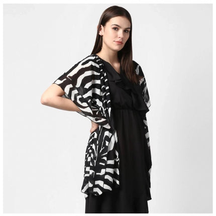 Rosolly Women's Polyester Printed Short Sleeve Shrug (Black)