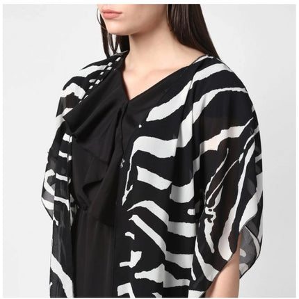 Rosolly Women's Polyester Printed Short Sleeve Shrug (Black)