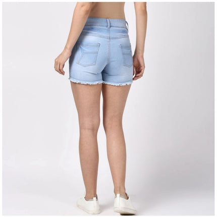 Rosolly Women's Denim Solid Buttoned Shorts (Blue)