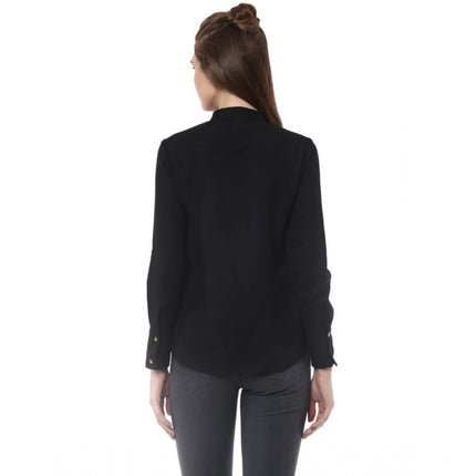 Rosolly Women's Polyester Ruffled Long Sleeves Top (Black)