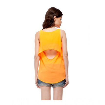 Rosolly Women's Polyester Solid Sleeveless Regular Top (Orange)