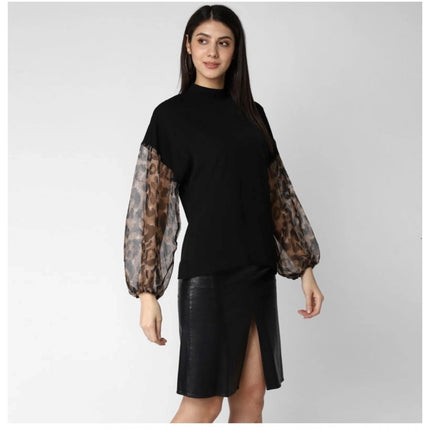 Rosolly Women's Polyester Animal Print Long Sleeves Top (Black)
