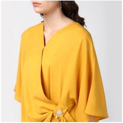 Rosolly Women's Polyester Solid Cape Sleeve Top (Yellow)