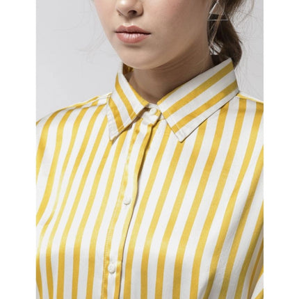 Rosolly Women's Polyester Striped Long Sleeves Top (Yellow)