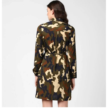Rosolly Women's Polyester Printed Roll Up Sleeve Tunic Top (Green - Black)