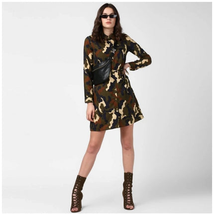 Rosolly Women's Polyester Printed Roll Up Sleeve Tunic Top (Green - Black)