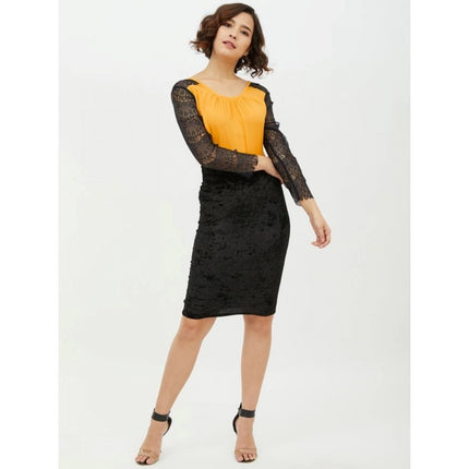 Rosolly Women's Rayon Lace Inserts Long Sleeves Top (Yellow)