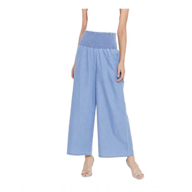 Rosolly Women's Denim Solid Smocked Trousers (Blue)