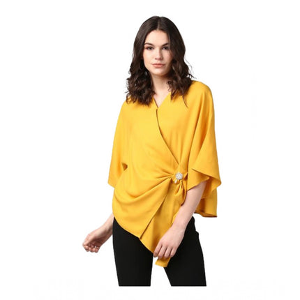 Rosolly Women's Polyester Solid Cape Sleeve Top (Yellow)